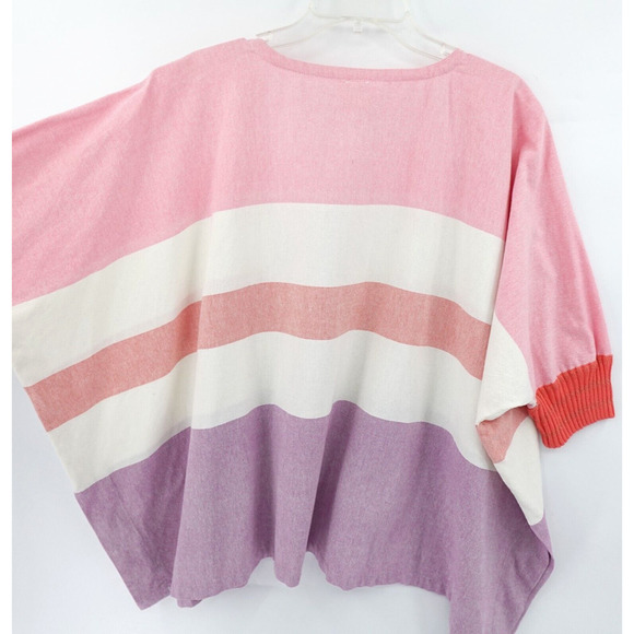 Women Open Front Cardigan Topper OS Pink Striped Oversized Resort Vacation - Picture 9 of 16